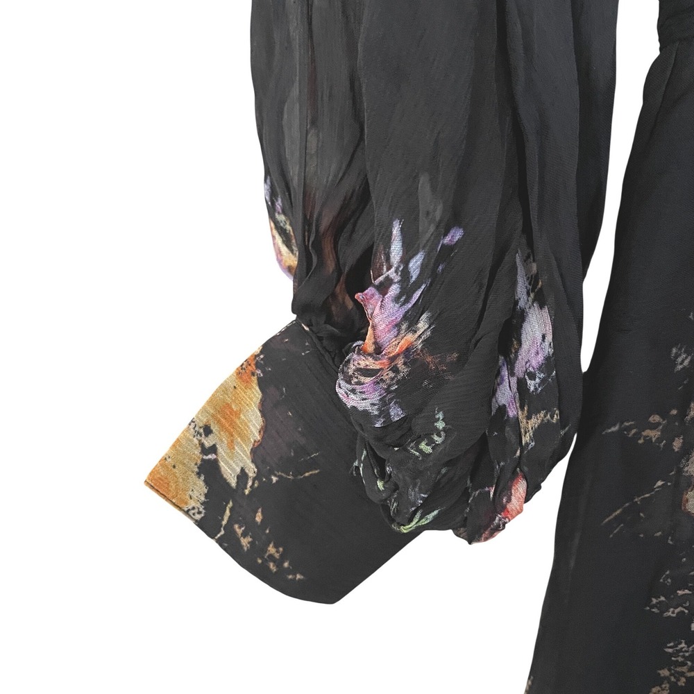 BHLDN Lior Long‎ Sleeve Turtleneck Chiffon Mini Dress Black Floral Print XXS NWT - Picture 13 of 15